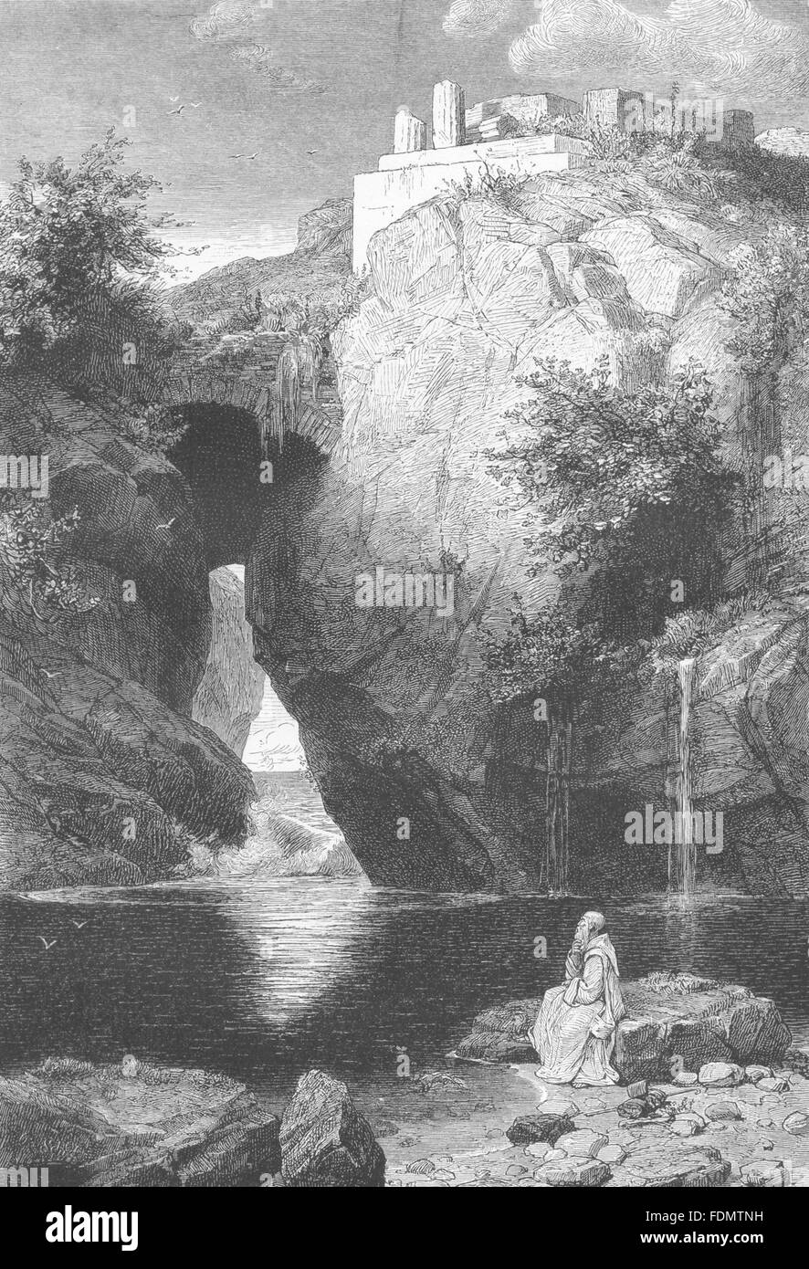 ITALY: Bath of Diana, antique print 1877 Stock Photo