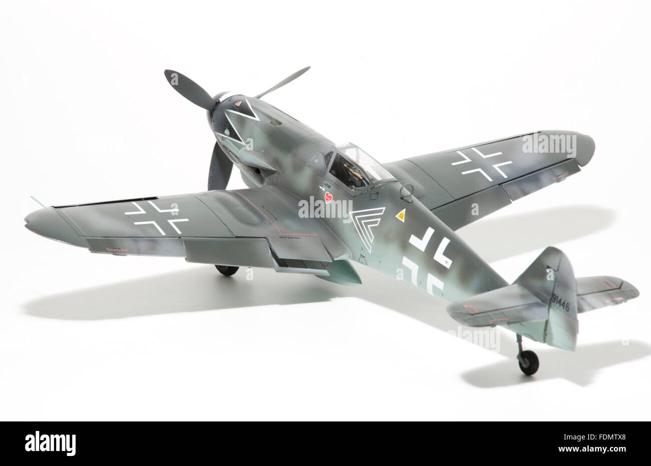 Messerschmitt Bf109G-10 Erla, Luftwaffe markings. 1:32 fine scale model on white studio background. Stock Photo