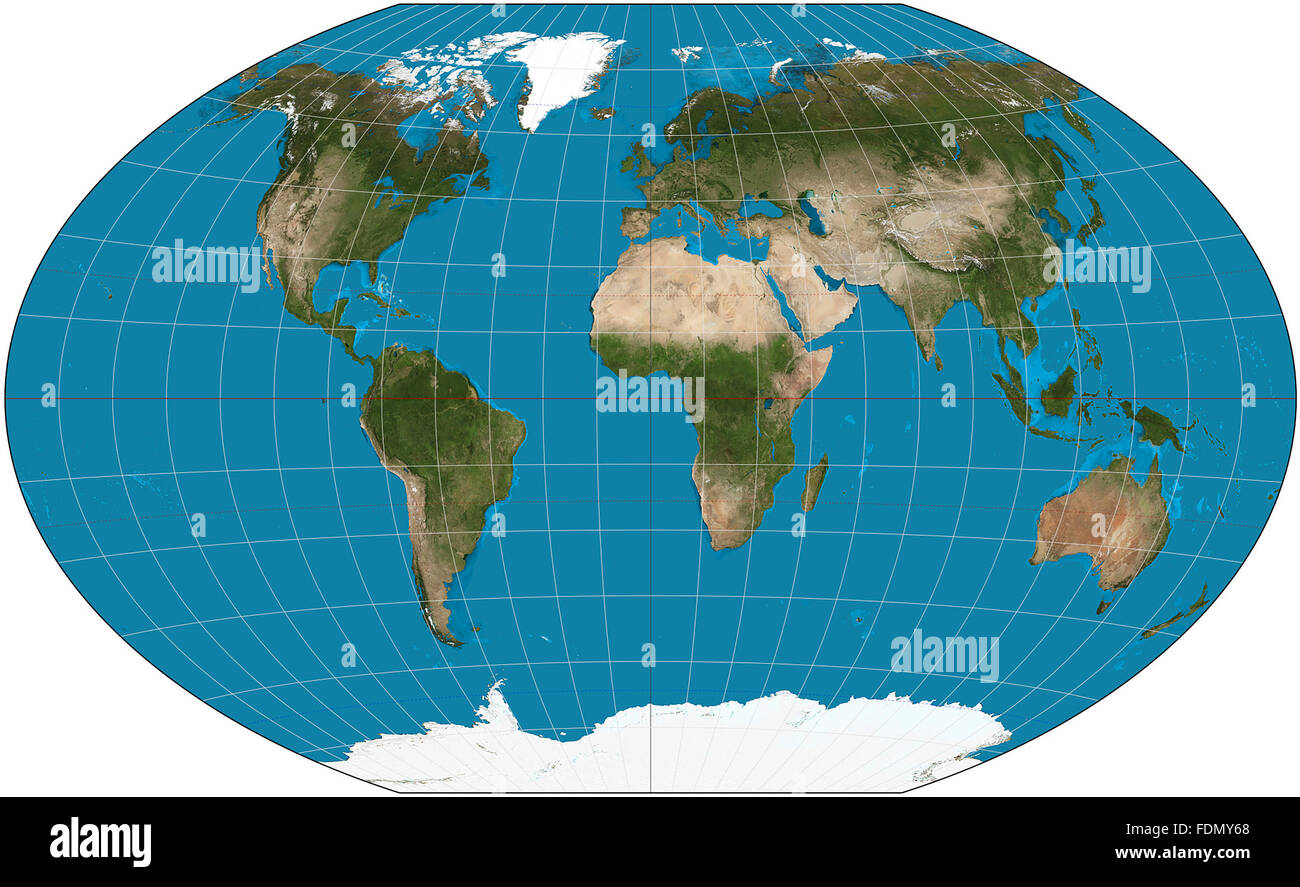 World Map. Winkel Tripel projection. Stock Photo