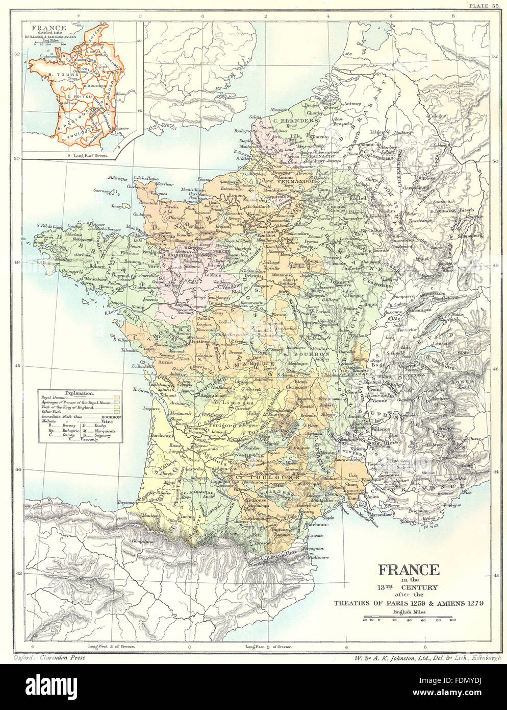 FRANCE: 13th C post Paris 1259 Amiens 1279; map Baillages Senechaussées 1903 Stock Photo