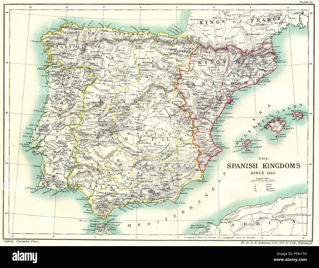SPAIN: The Spanish Kingdoms Since 1513, 1903 antique map Stock Photo