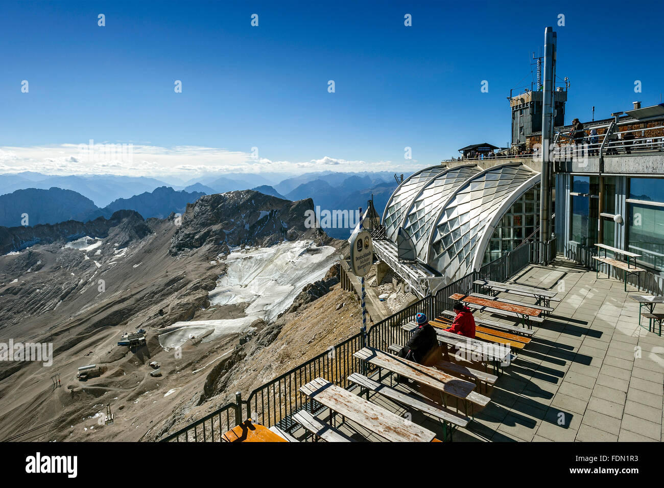 Directional radio building, German Meteorological Service weather station, Münchner Haus mountain refuge at Zugspitze summit, Stock Photo