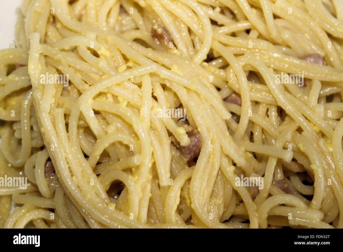 traditional Italian dish, spaghetti pasta called "carbonara" with bacon
