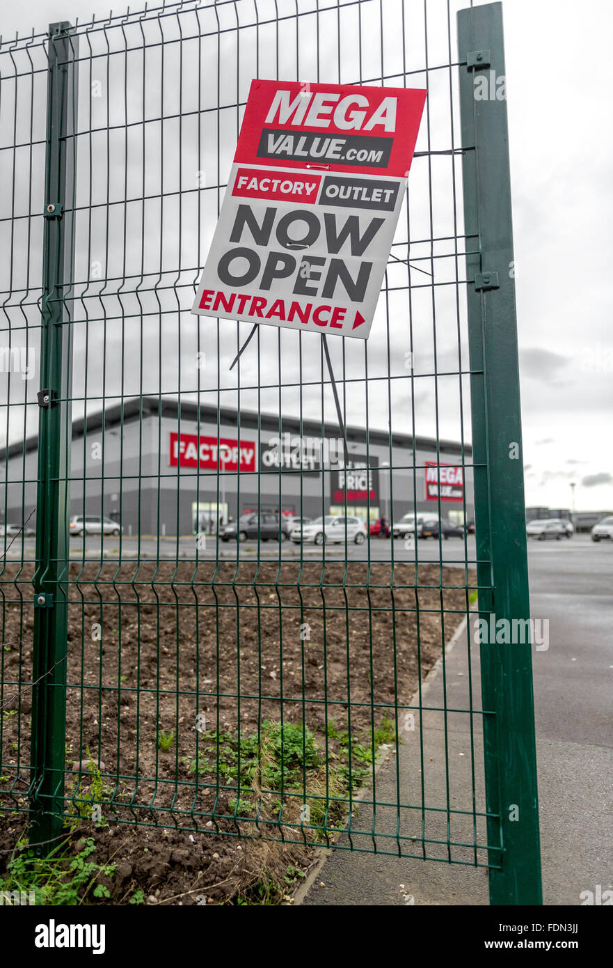 Mike Ashley's brand new business, Mega Value store now open for business at Shirebrook, Derbyshire. Stock Photo