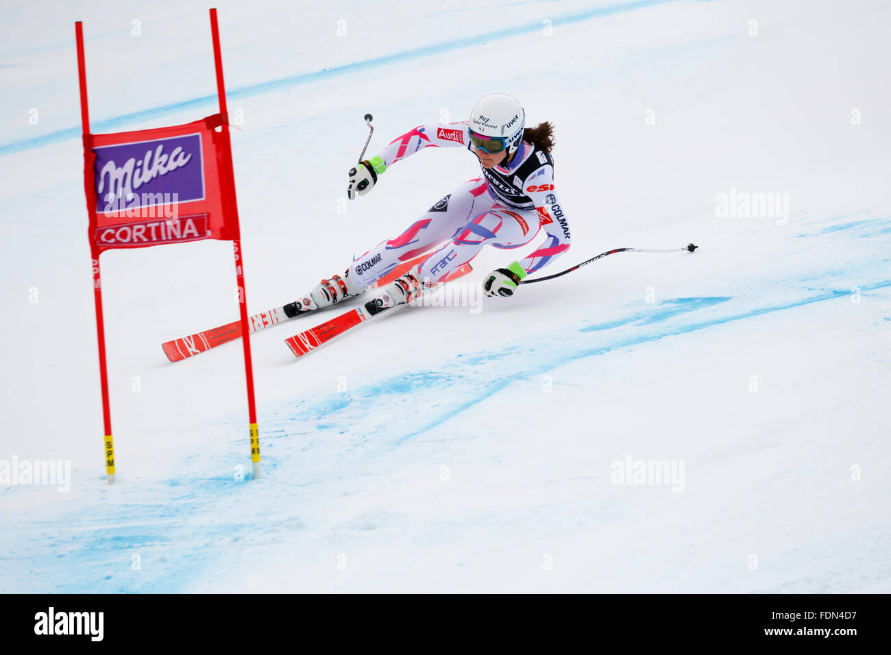 Cortina d’Ampezzo, Italy 24 January 2016. BESSY Anouk (Fra) competing in the Audi Fis Alpine Skiing World Cup Women’s Super G Stock Photo