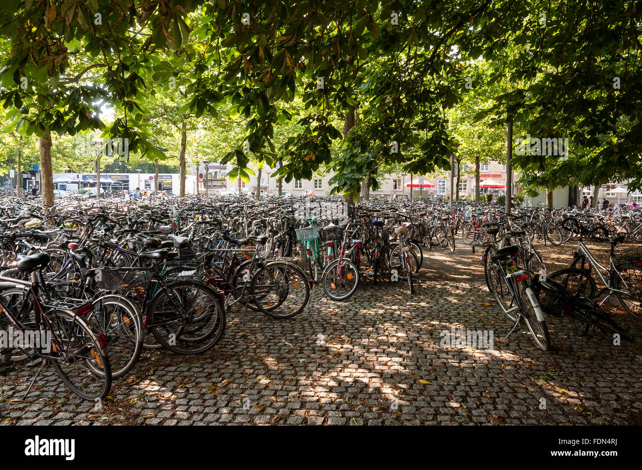 Over crowded bicycle parking next to the train station Stock Photo