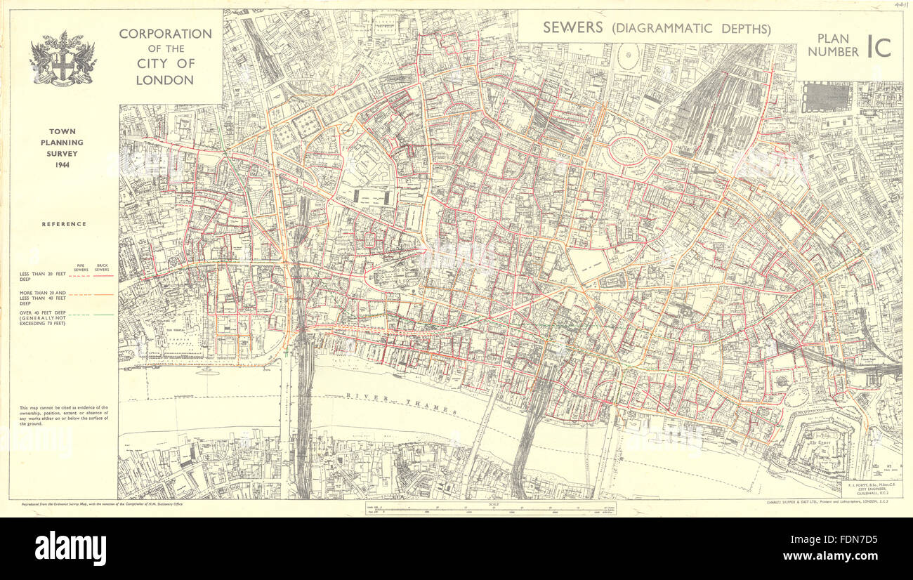City Of London Planning Map City Of London. Town Planning Survey 1944. Sewers, 1944 Vintage Map Stock  Photo - Alamy