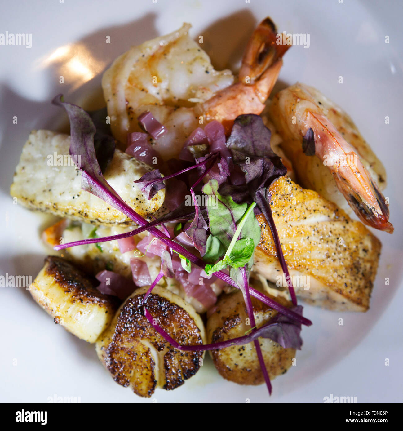 Digby scallops, king prawns and fish served in Halifax, Canada. The