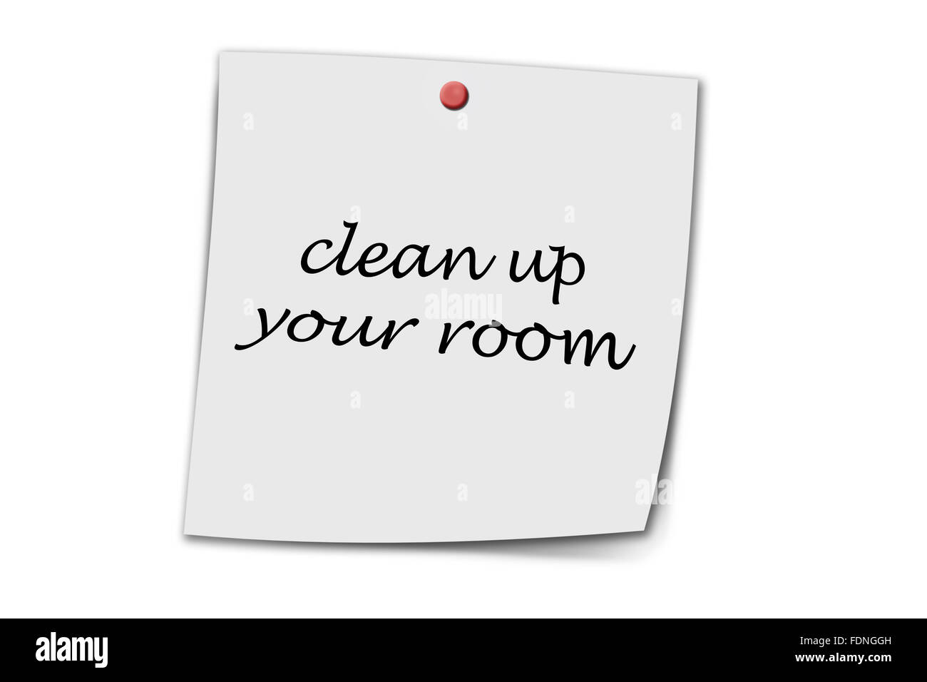 clean up your room written on a memo isolated on white background Stock Photo