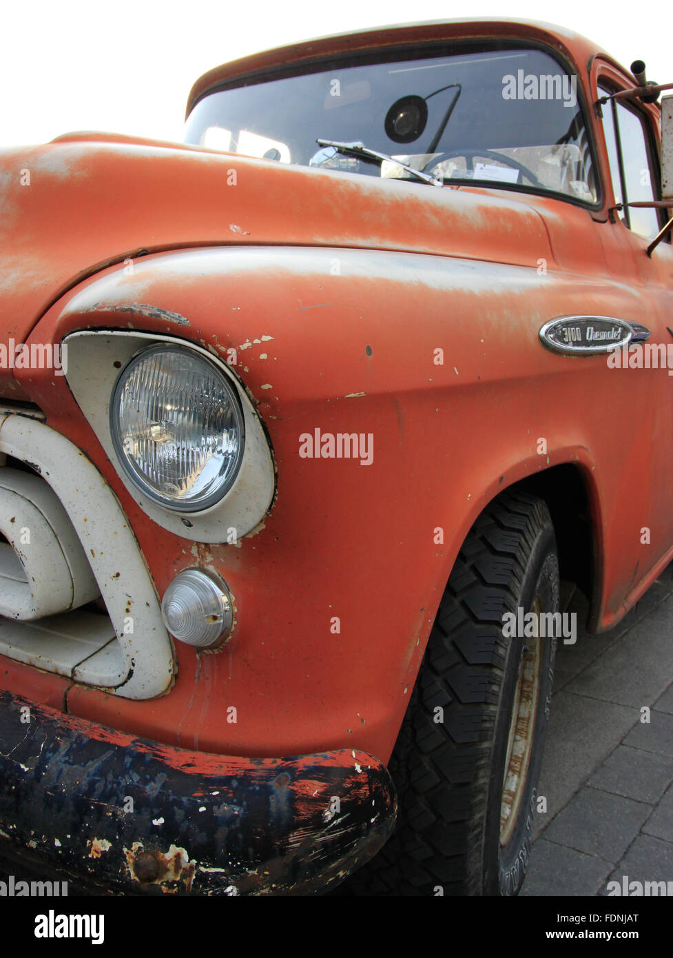 orange rat look American fifties 1950s pick up truck Chevrolet 5100 Stock Photo