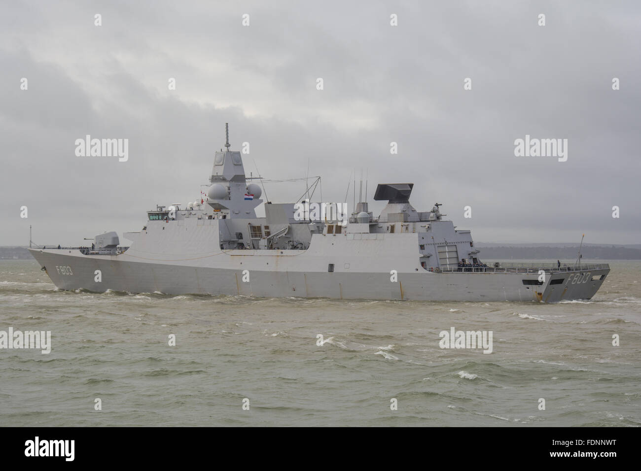 HNLMS Tromp (F803) departing Portsmouth, UK. Stock Photo