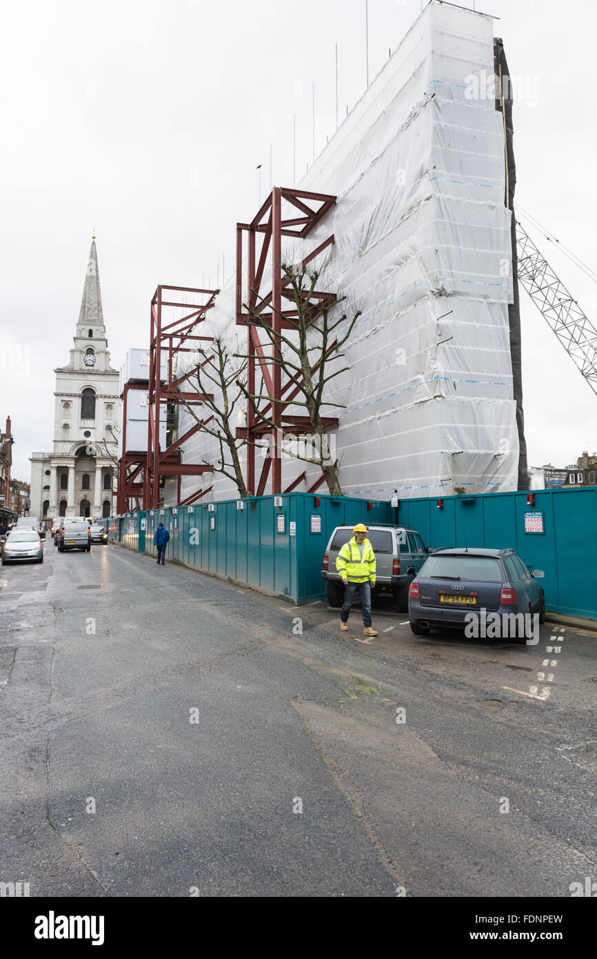 Remaining facade of The London Fruit and Wool Exchange building