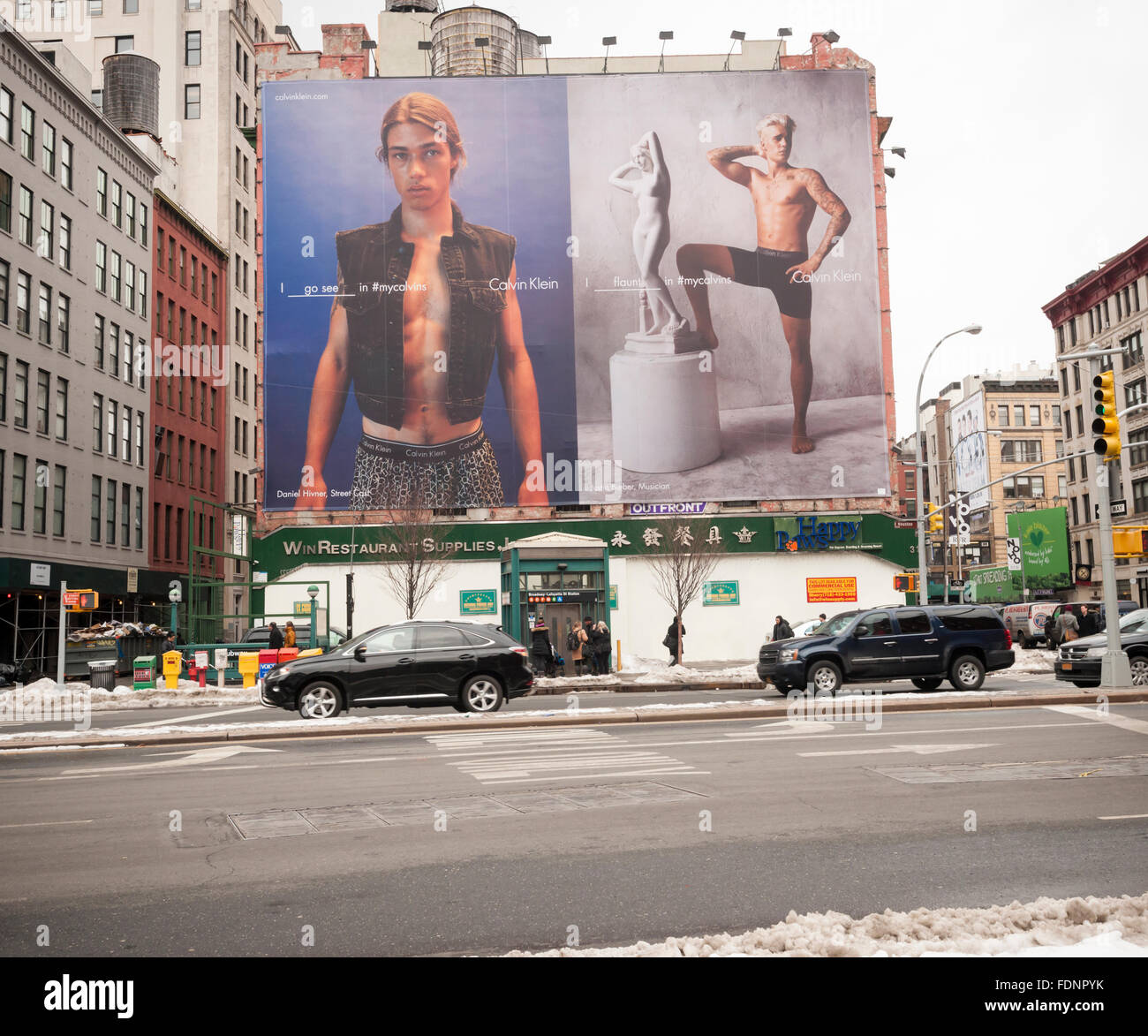 A Calvin Klein underwear billboard in the Soho neighborhood of New York  features model/musician Justin