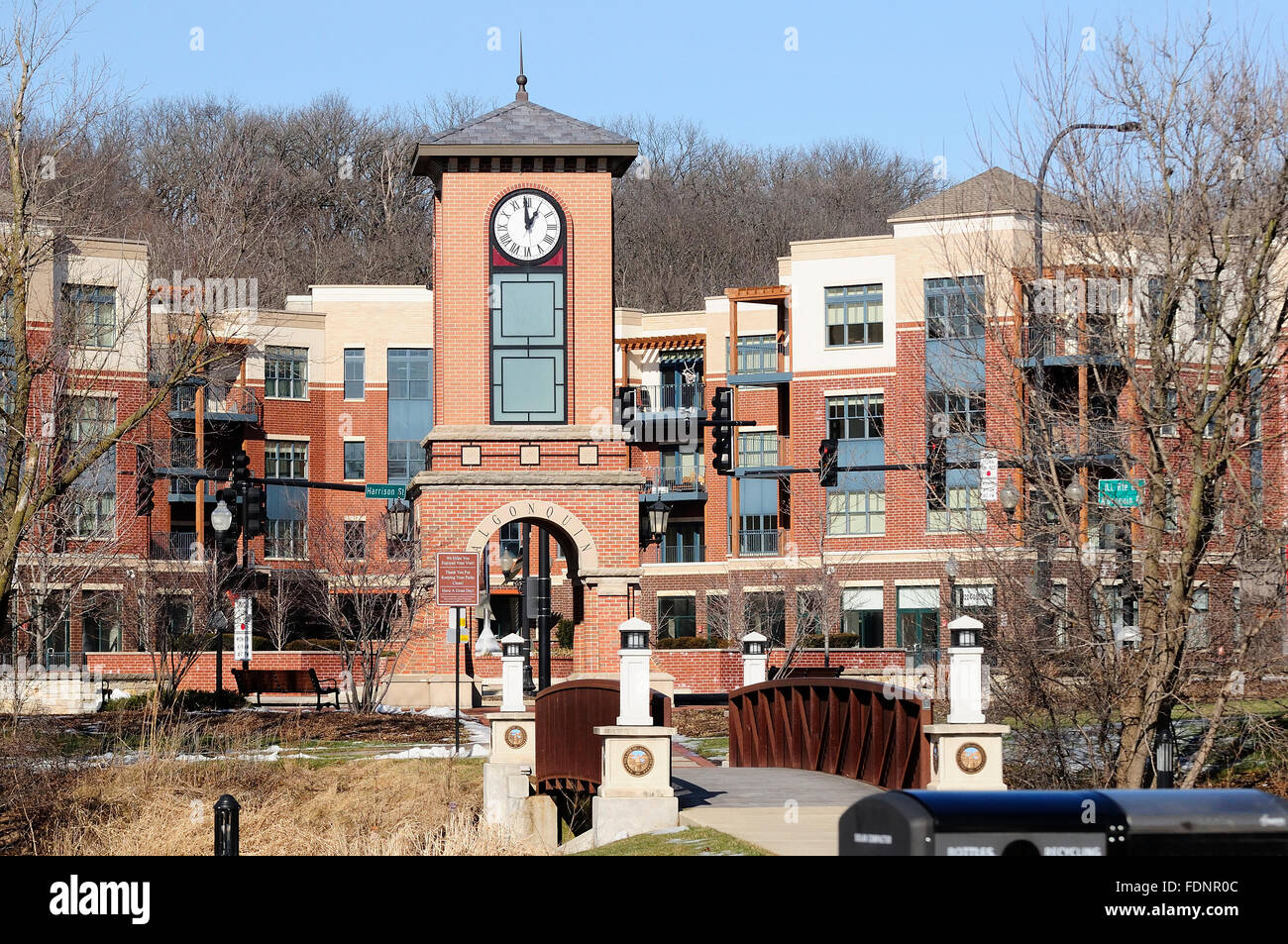 Town Clock and Condos in Algonquin, Illinois, USA Stock Photo Alamy