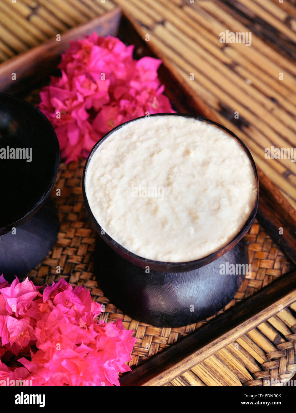 Ingredients for a coconut foot scrub and floral foot bath at The Farm