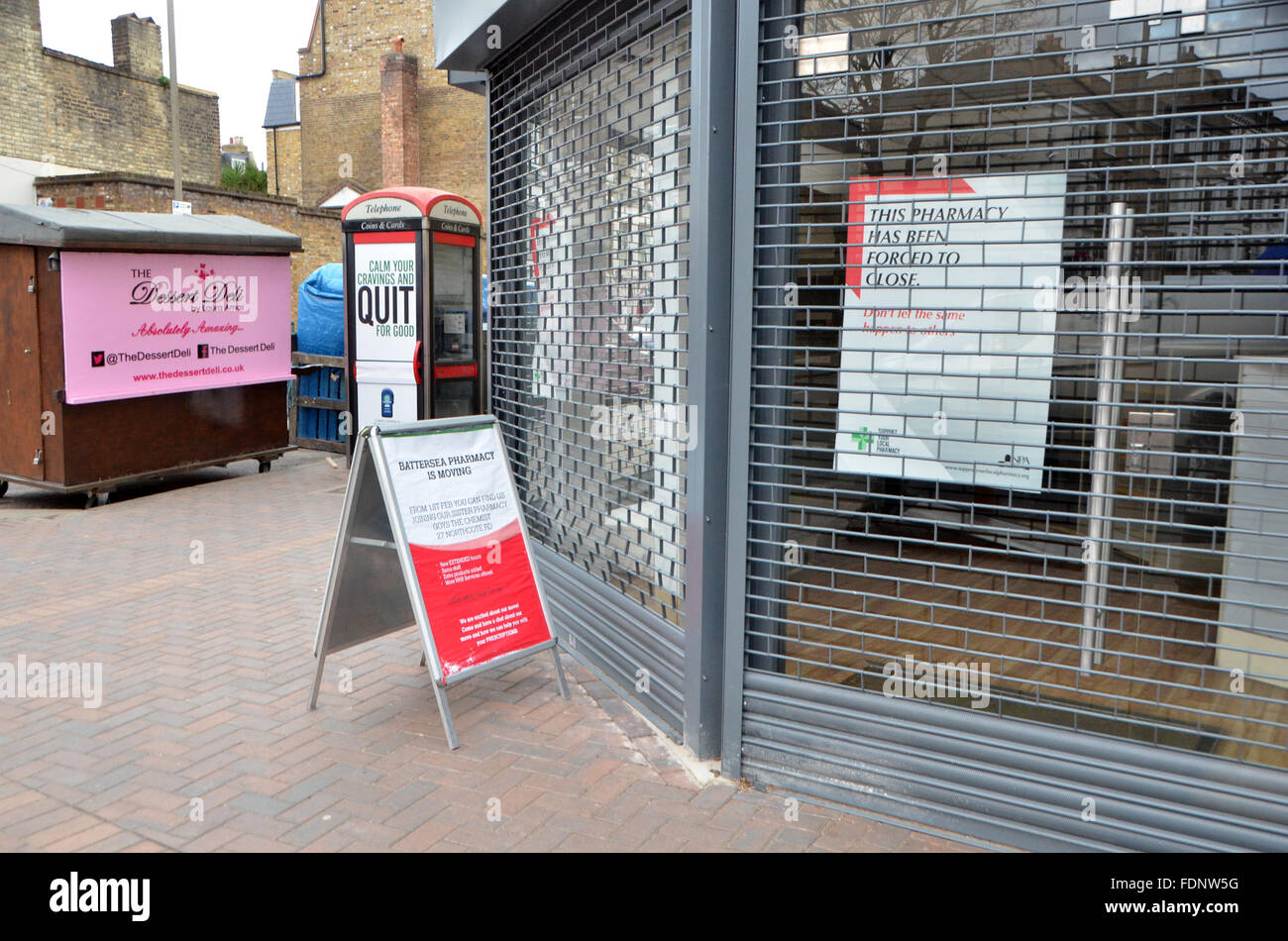London,UK,1 February 2016,Battersea Pharmacy Northcote Road SW11 closes