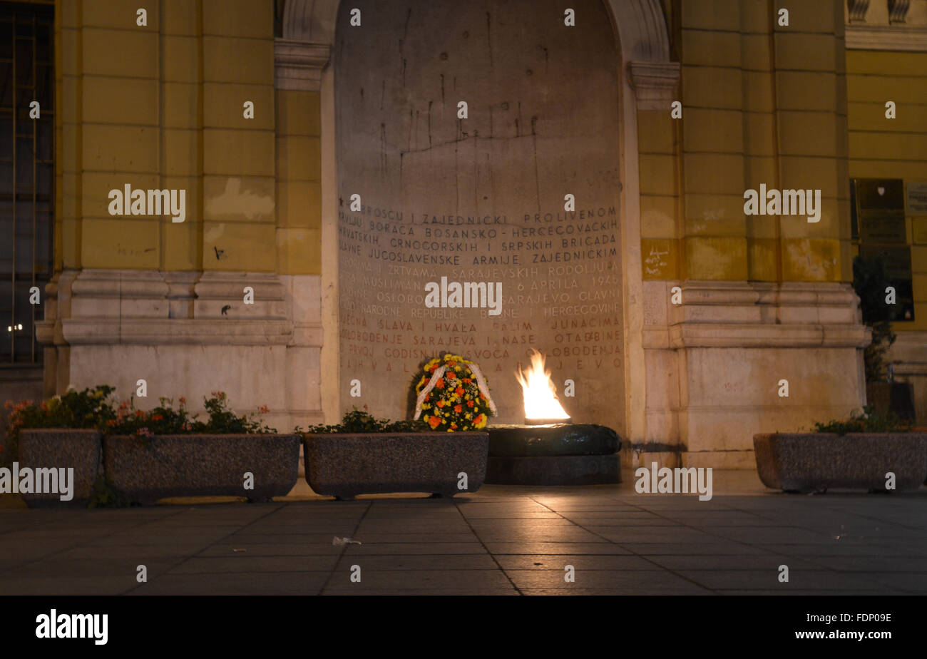 The Eternal Flame honors those killed during the Second World War and the liberation of Sarajevo from the Germans. Stock Photo