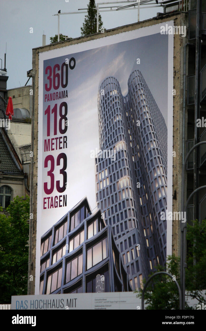 Werbung fuer ein neues Hochhaus, Berlin-Charlottenburg . Stock Photo