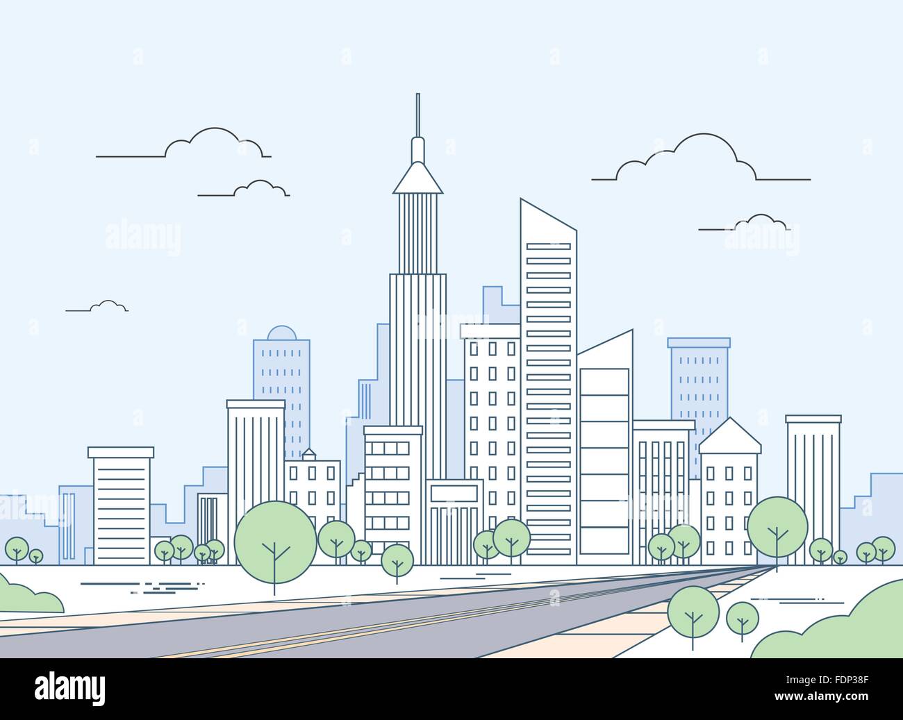 Road to Modern City View Skyscraper Cityscape Stock Vector Image & Art ...