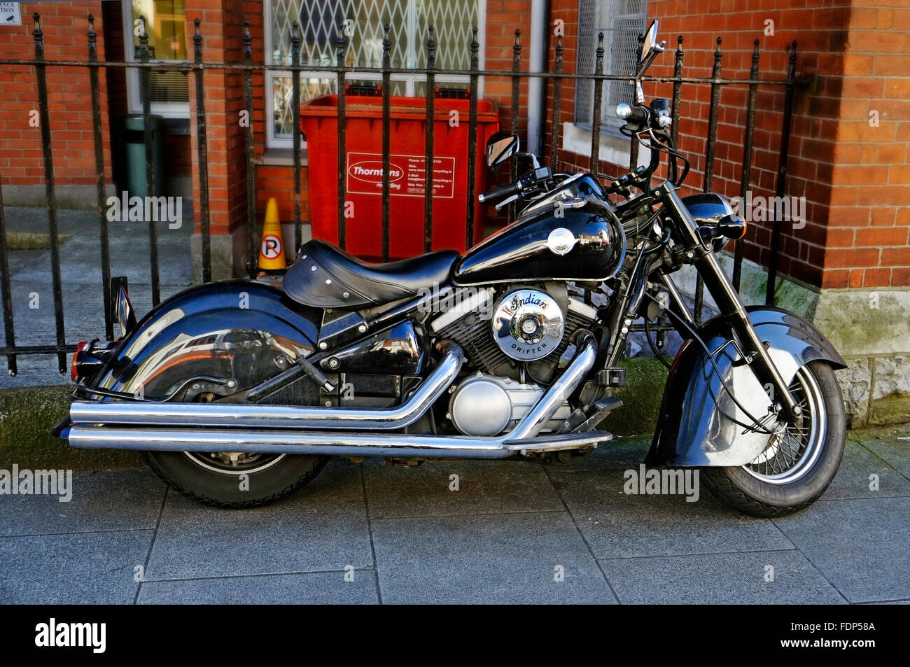 Large Motorcycle Kawasaki Indian Drifter Vee twin dark blue Dublin Ireland Stock Photo