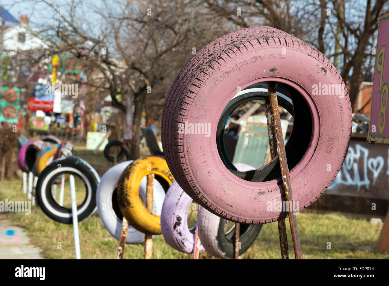 Detroit Michigan -- The Heidelberg Project, an outdoor public art project in a depressed neighborhood of Detroit. Stock Photo