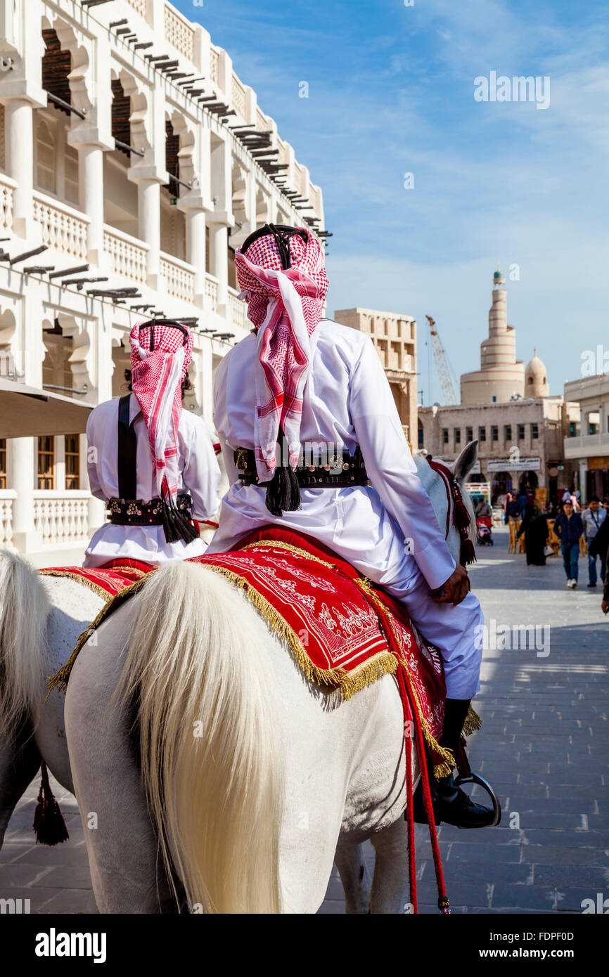 Mounted Police Patrol The Souk Waqif, Doha, Qatar Stock Photo