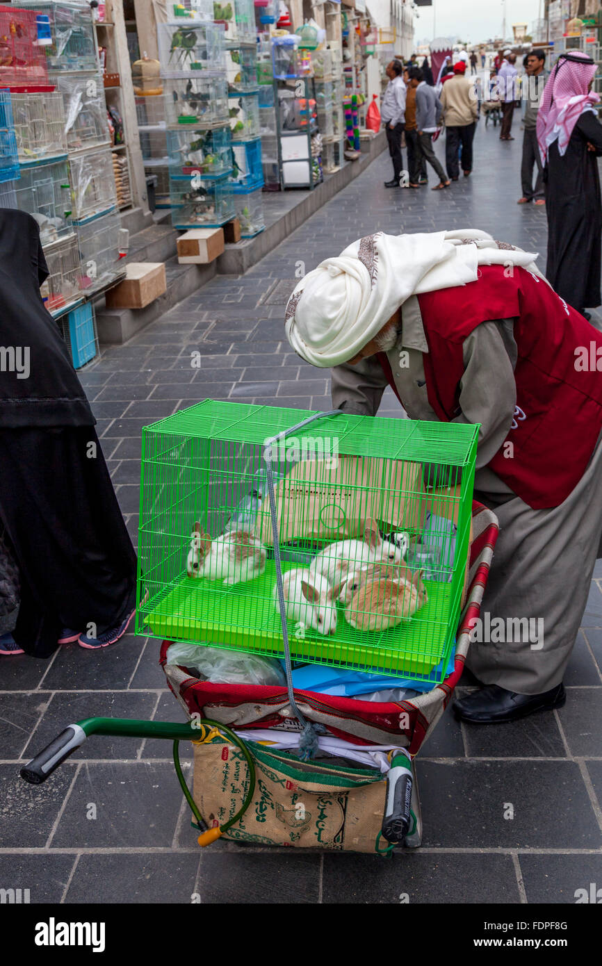 A Market Porter Prepares To Transport Caged Pets For A Customer, Souk