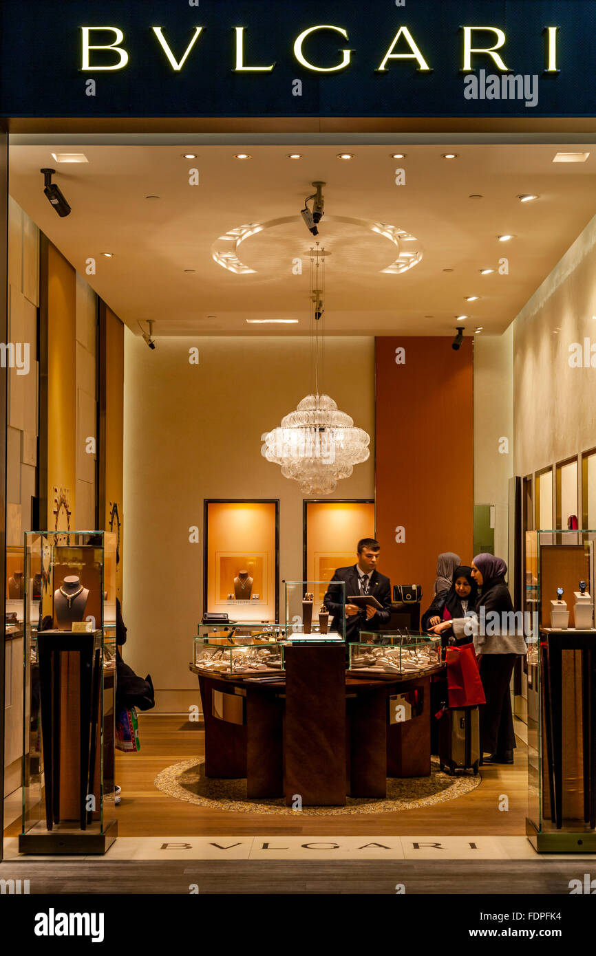 Wealthy Arab Women Shopping At The Bvlgari Store, Istanbul Airport, Turkey Stock Photo