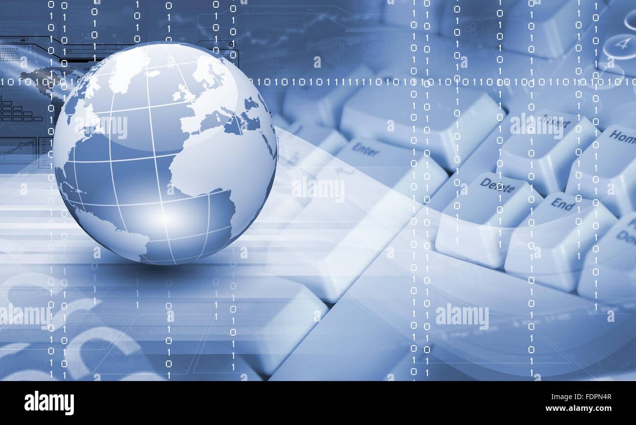 Blue globe on the digital technology background Stock Photo - Alamy