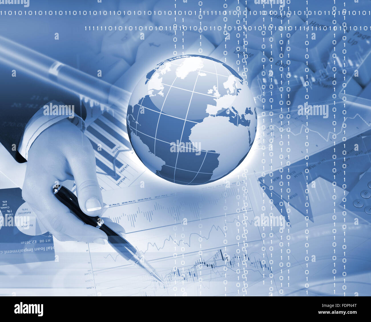 Blue globe on the digital technology background Stock Photo - Alamy