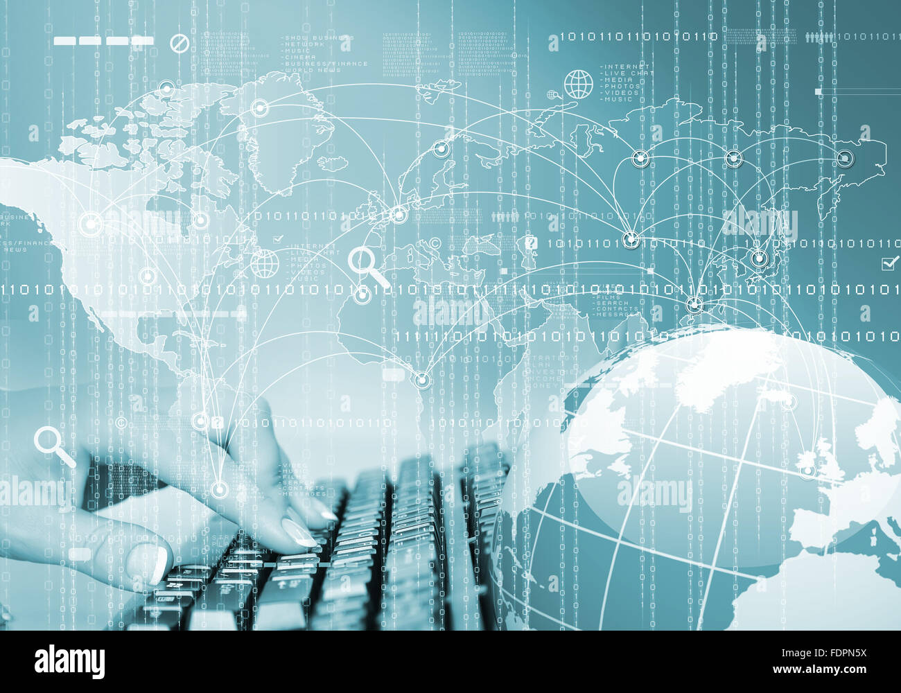 Blue globe on the digital technology background Stock Photo - Alamy