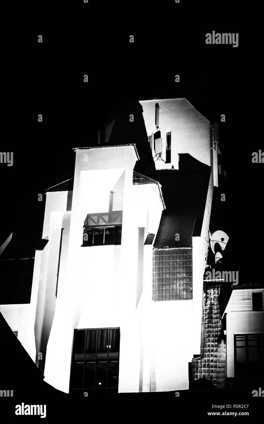 The strong contrasts between black and white in this image uses