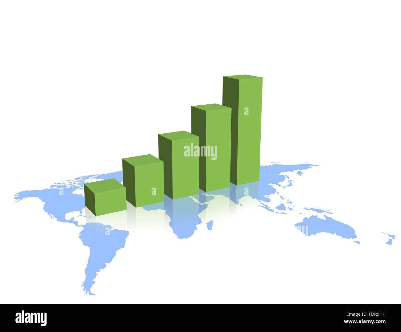Green graph growth up on the blue map Stock Photo