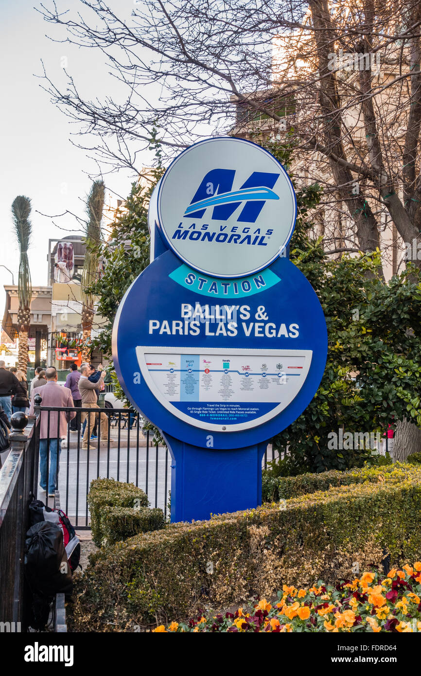 Sign for the monorail station outside Ballys casino in Las Vegas, Nevada, USA Stock Photo