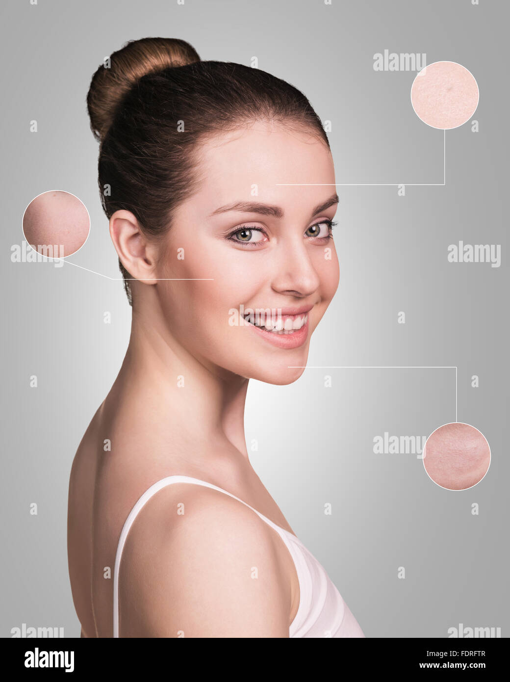Female face with zoom circles. Stock Photo