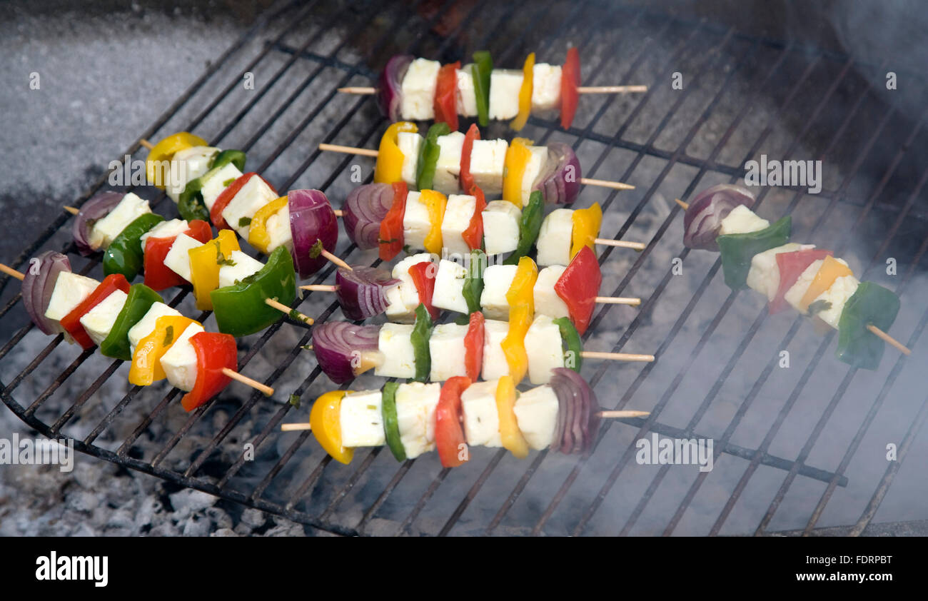 Vegetable kebabs on a barbecue Stock Photo Alamy