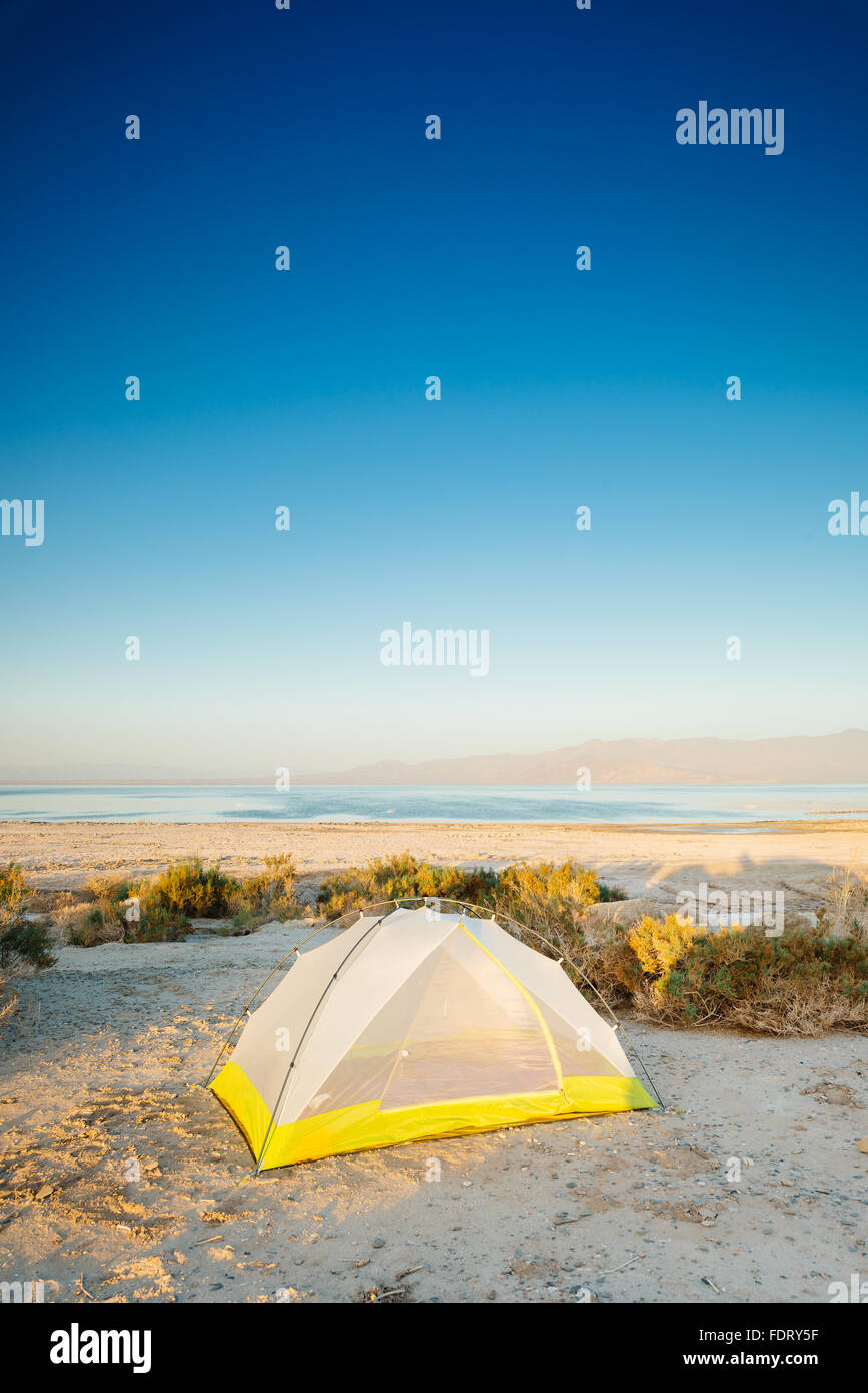 Tent camping at Salt Creek Campground on the eastern shore of the