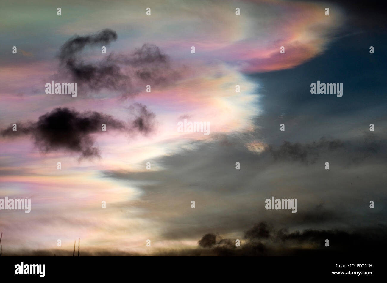York, UK. 2nd February, 2016. UK weather. Nacreous clouds unusual rainbow clouds over york uk after storm henry Credit: picturesbyrob/Alamy Live News Polar stratospheric Stock Photo