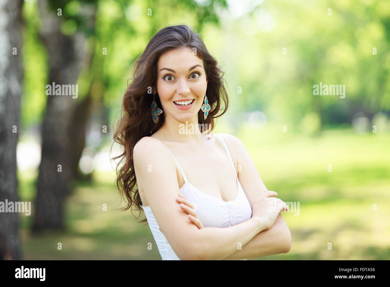 Beautiful young woman in the park. Outdoor portrait Stock Photo - Alamy