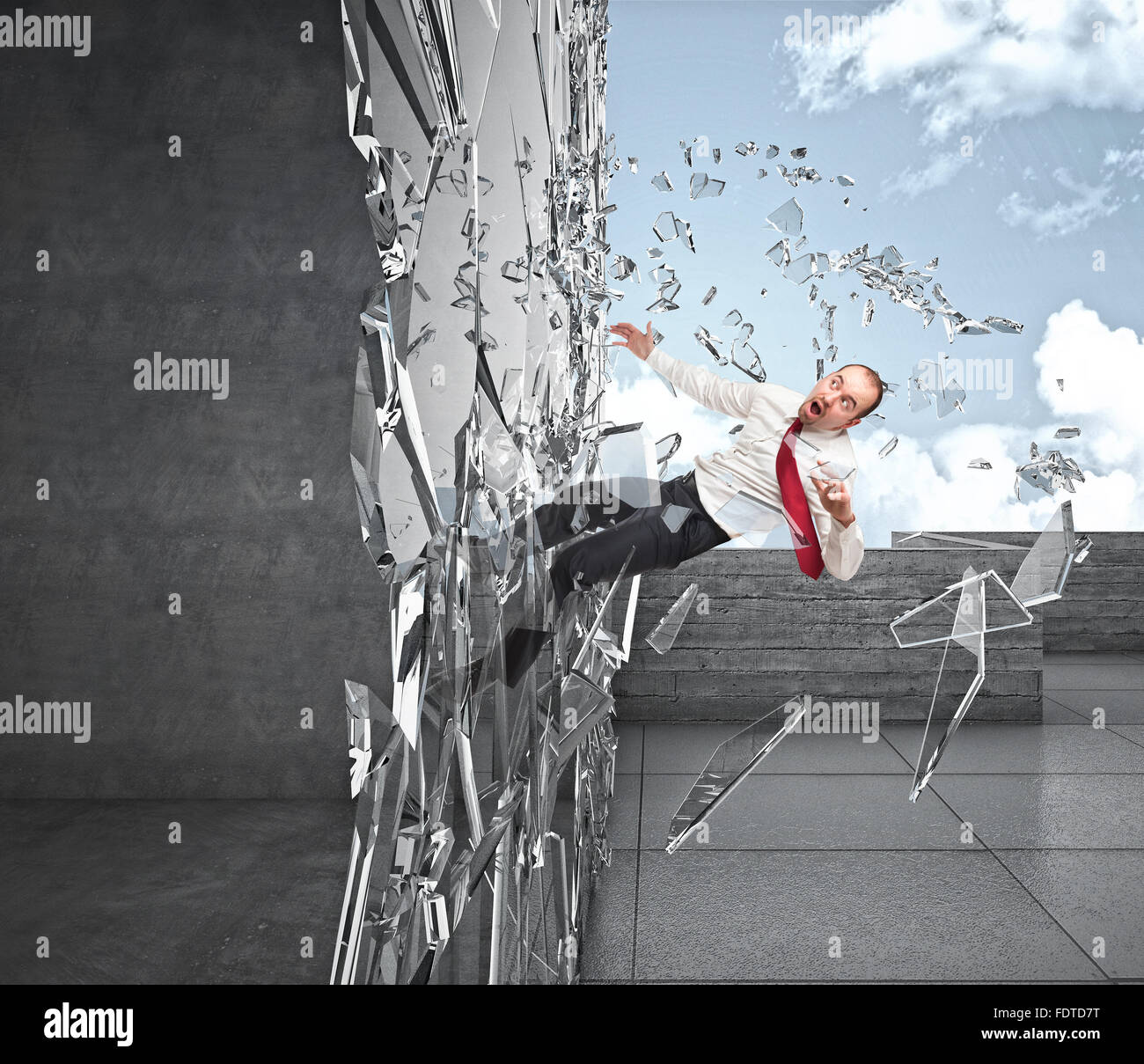 businessman crash in 3d window Stock Photo