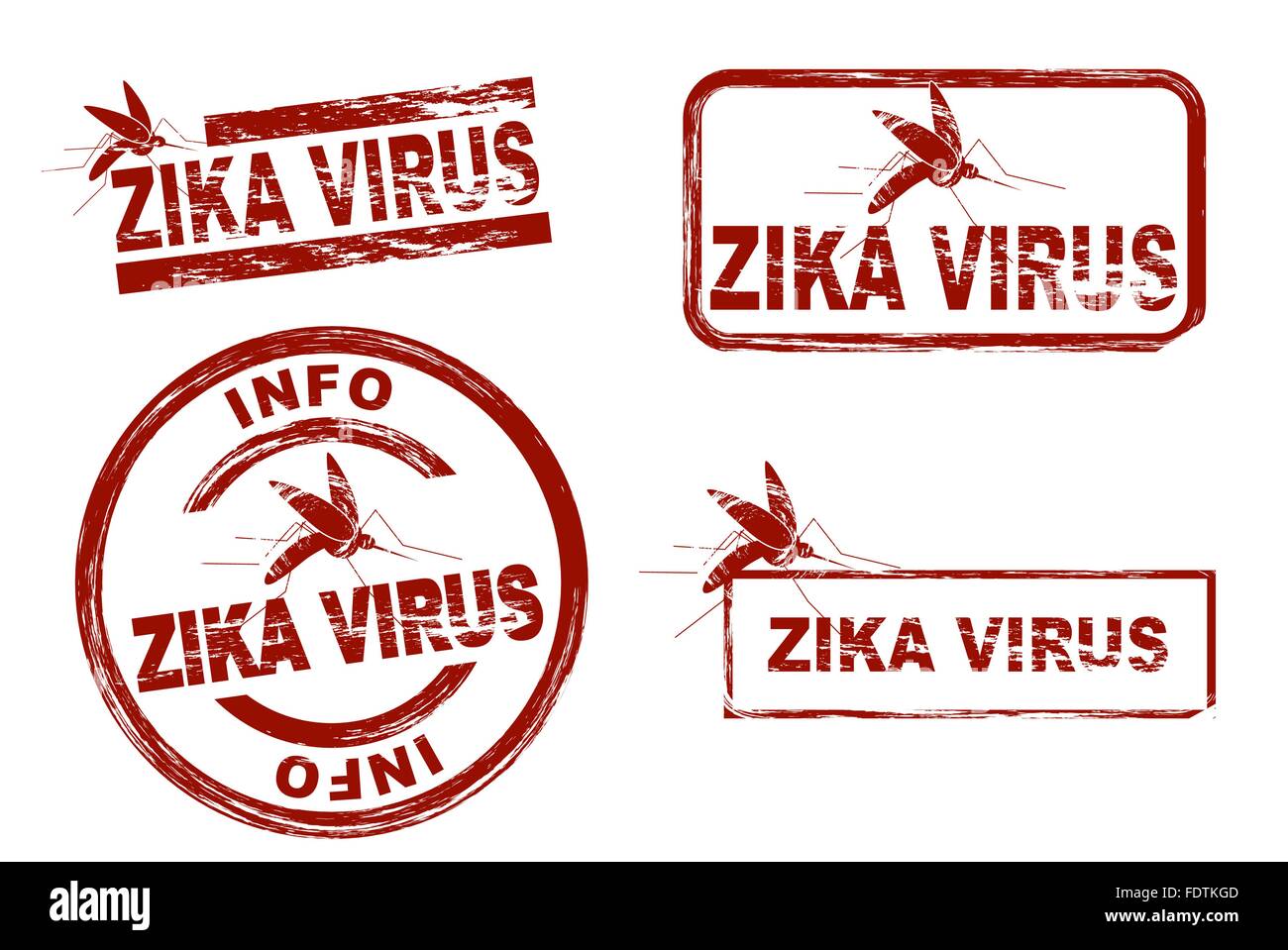 Set of stylized ink stamps showing the term zika virus Stock Vector