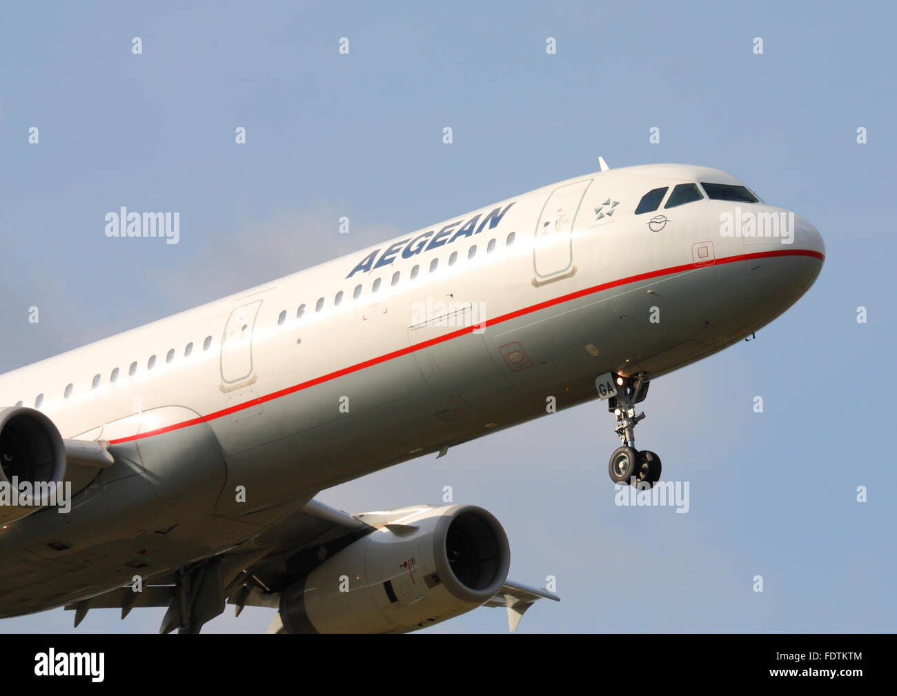 Aegean Airlines Airbus A321-200 SX-DGA landing at London Heathrow Airport, UK Stock Photo