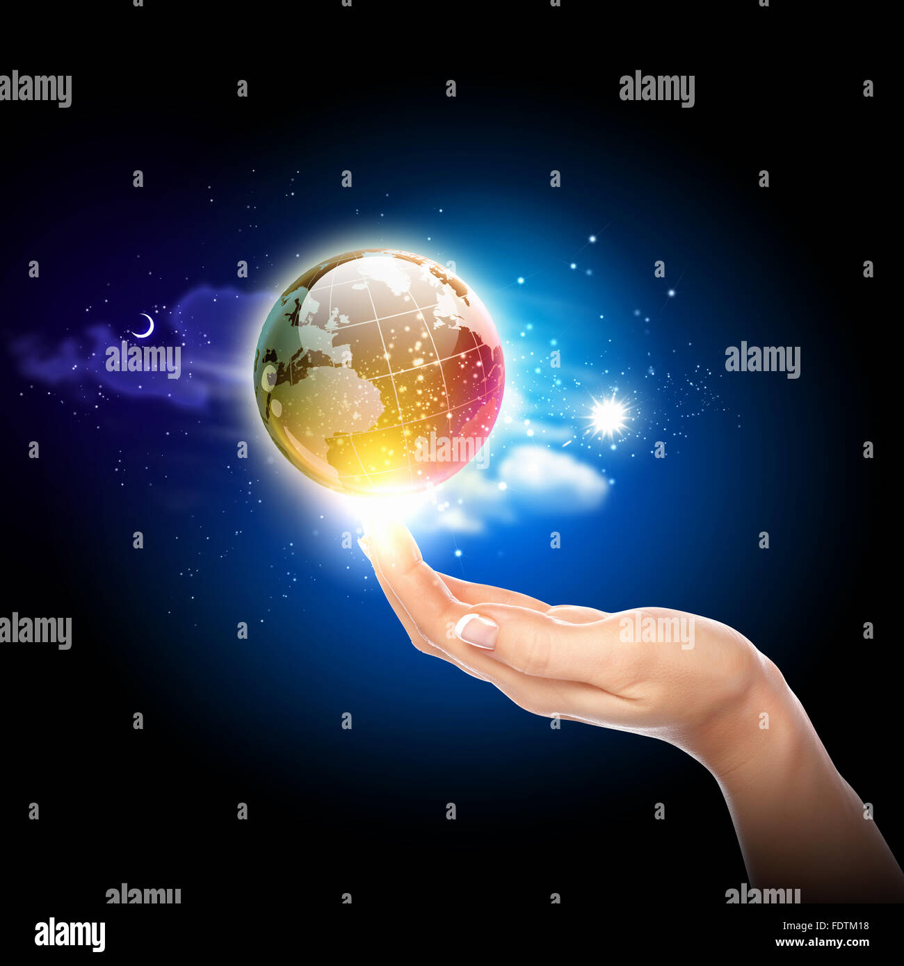 Human hand holding our planet earth glowing Stock Photo - Alamy