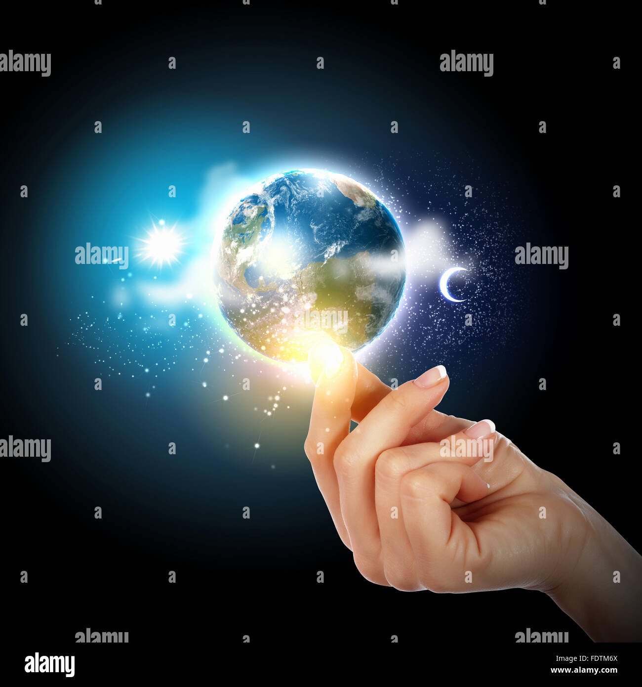 Human hand holding our planet earth glowing Stock Photo - Alamy