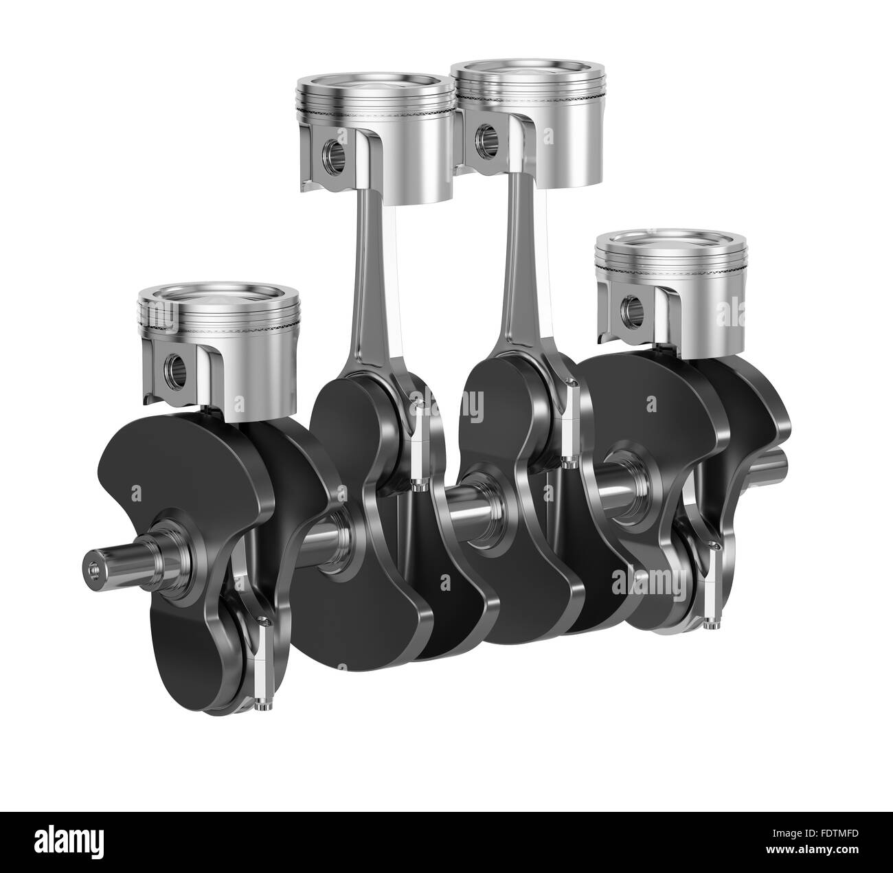 3d rendering of sport car motor engine pistons with crankshaft isolated