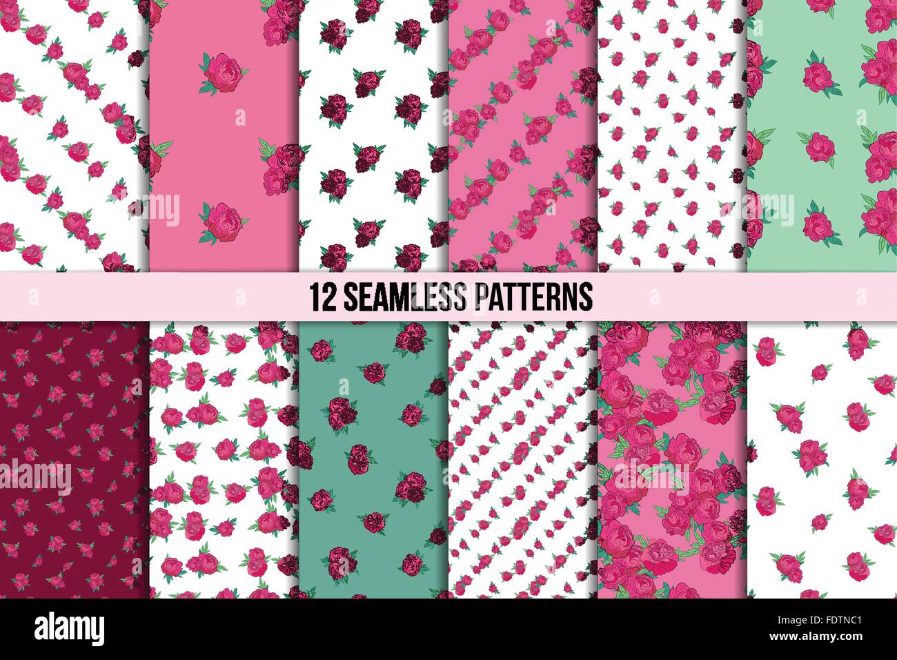 Seamless pattern set with pink peonies Stock Vector Image & Art - Alamy