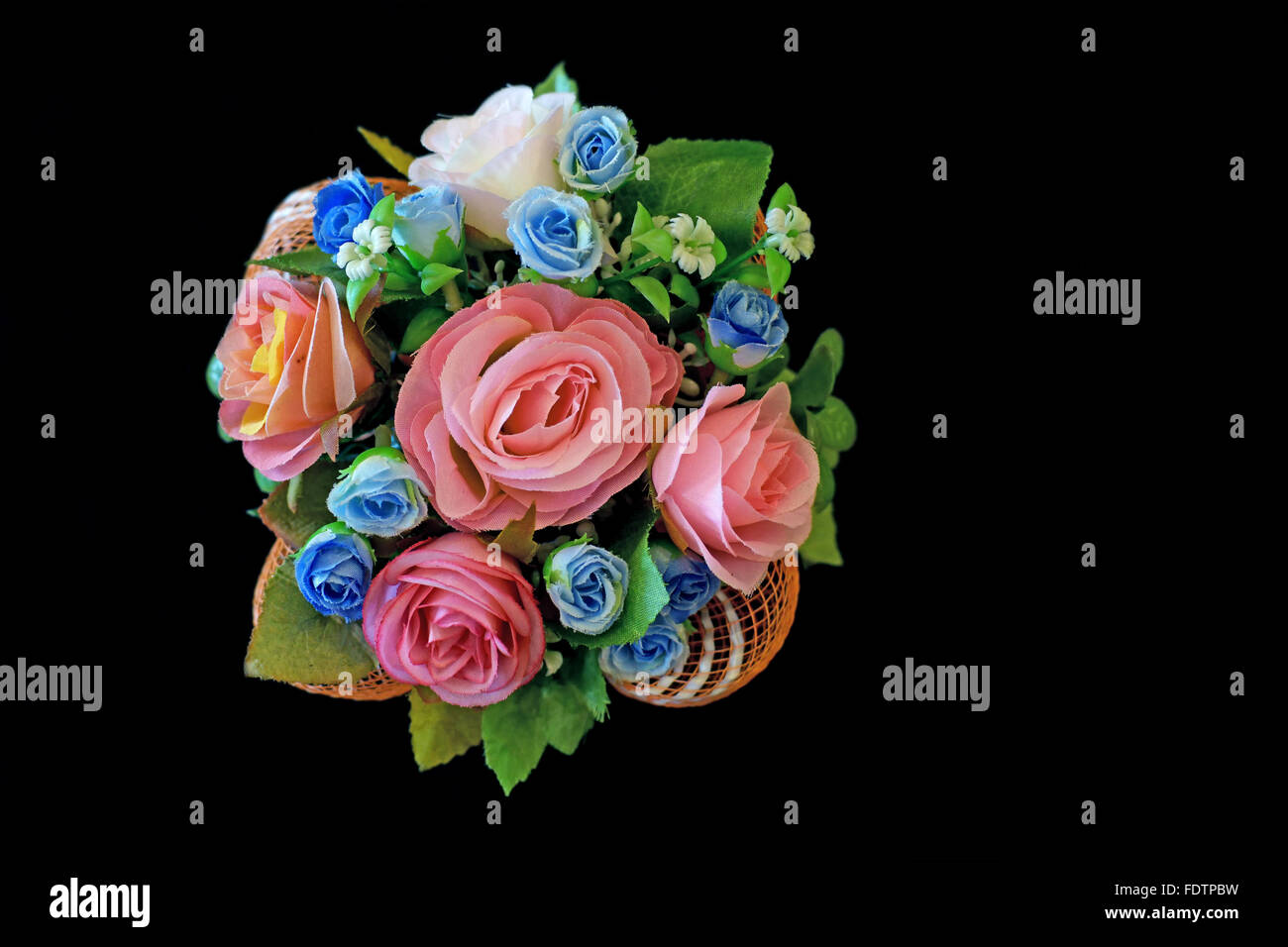 colorful of rose artificial flower isolated black background Stock Photo