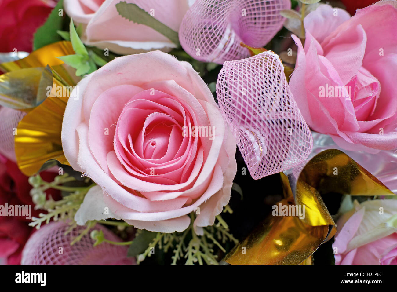 colorful of rose artificial flower as background Stock Photo