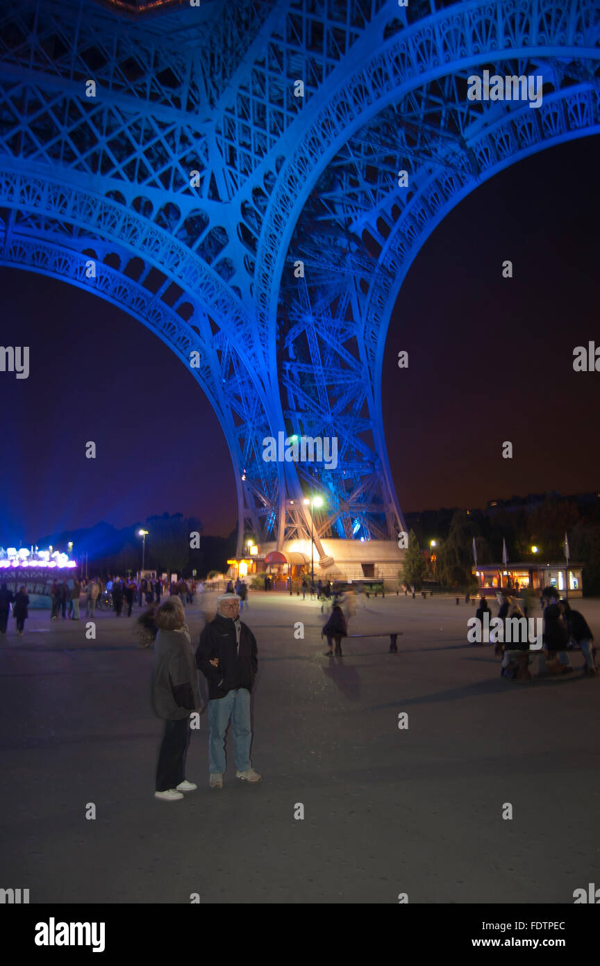 Tour Eiffel blue lighted for French presidency of the European Union Paris France Stock Photo