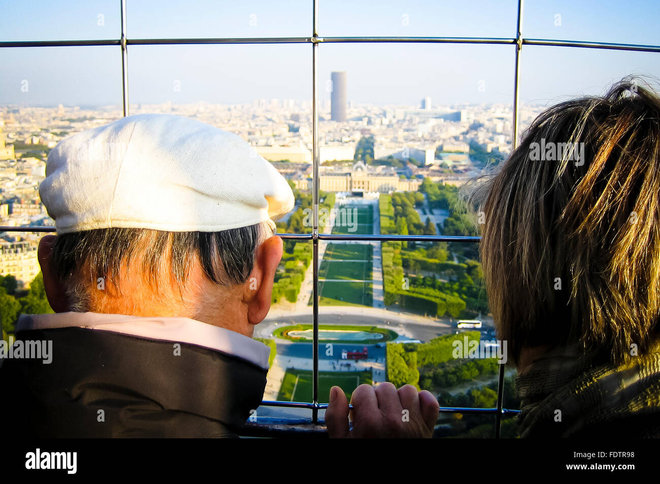 Paris, France, Tourists on the observation deck at the Eiffel Tower Stock Photo
